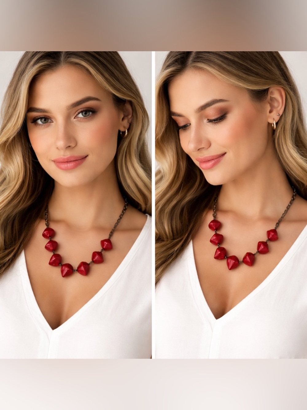 NWT Deborah Funches Red Vintage Glass Ladies Choker Necklace